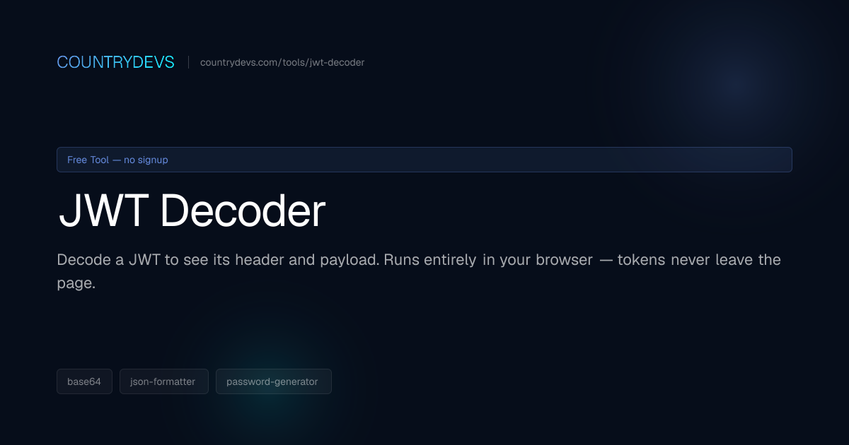 JWT Decoder — Free, Browser-Only | Free Tools | CountryDevs
